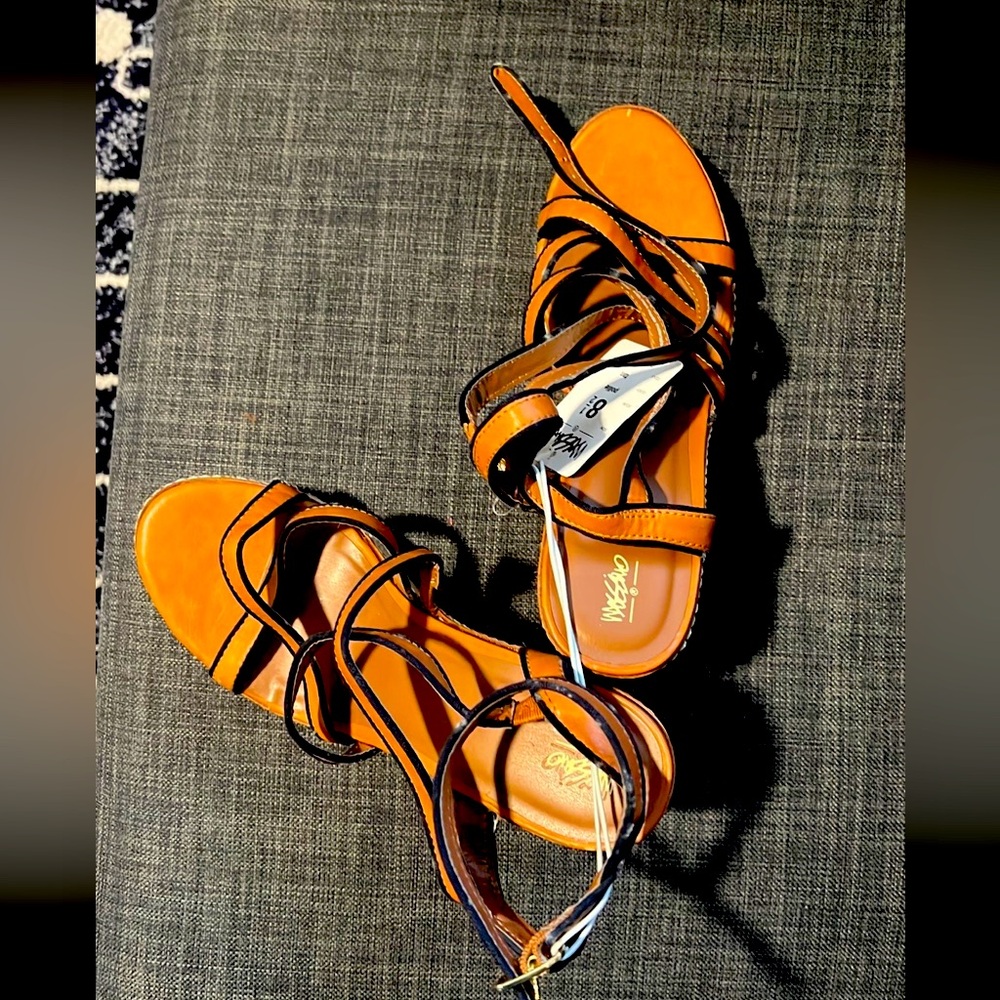 Strappy tan wedge sandals
